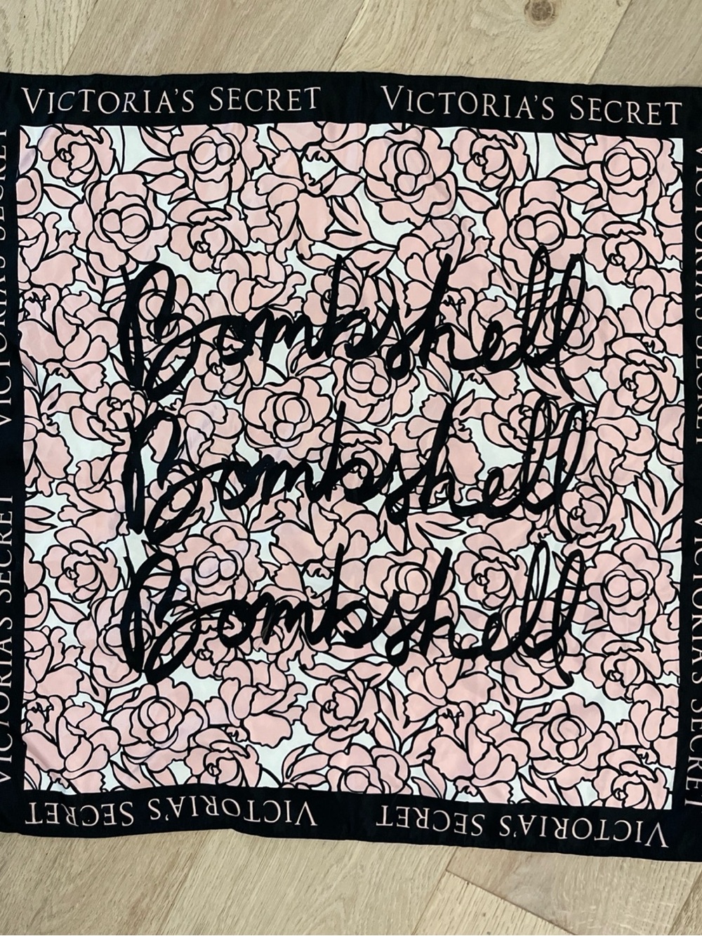 Victoria's Secret Pink and Black Floral Bombshell Logo Scarf